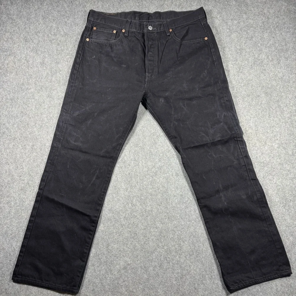 Levis 501 Original Fit Mens Black Straight Leg Button Fly Jeans 36x28 Faded Work